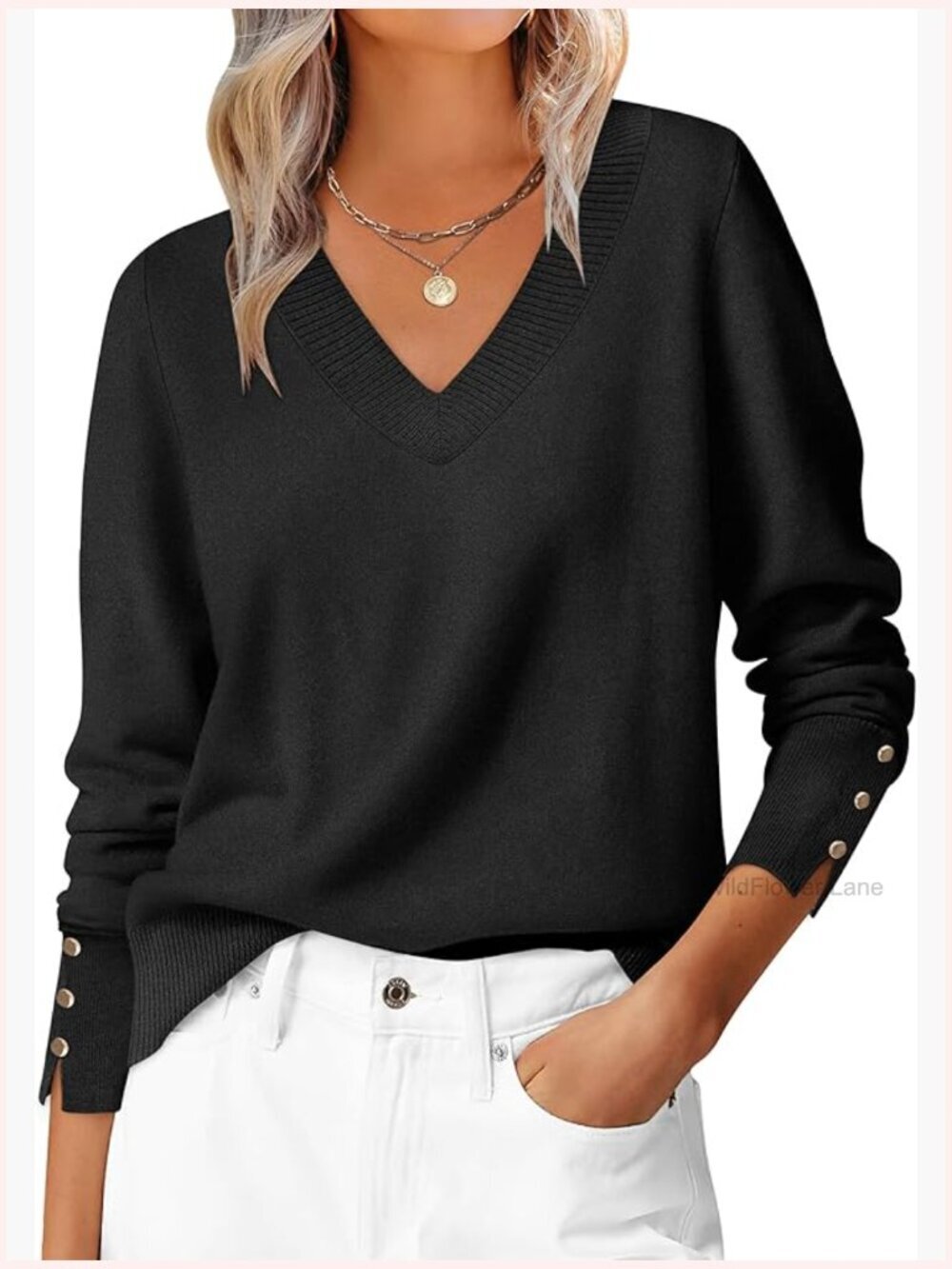 Long Sleeve V Neck Knit Pullover Business Casual Work Sweater